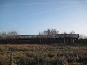 Tog med reklame for Børnetelefonen